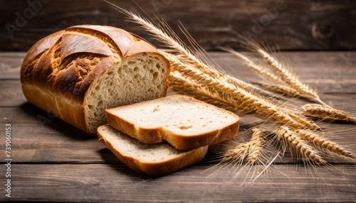  Freshly baked bread with wheat stalks, evoking a rustic and wholesome vibe