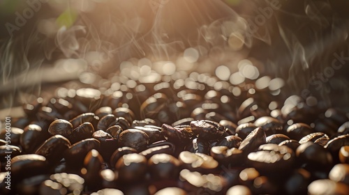 Hot freshly roasted coffee beans background
