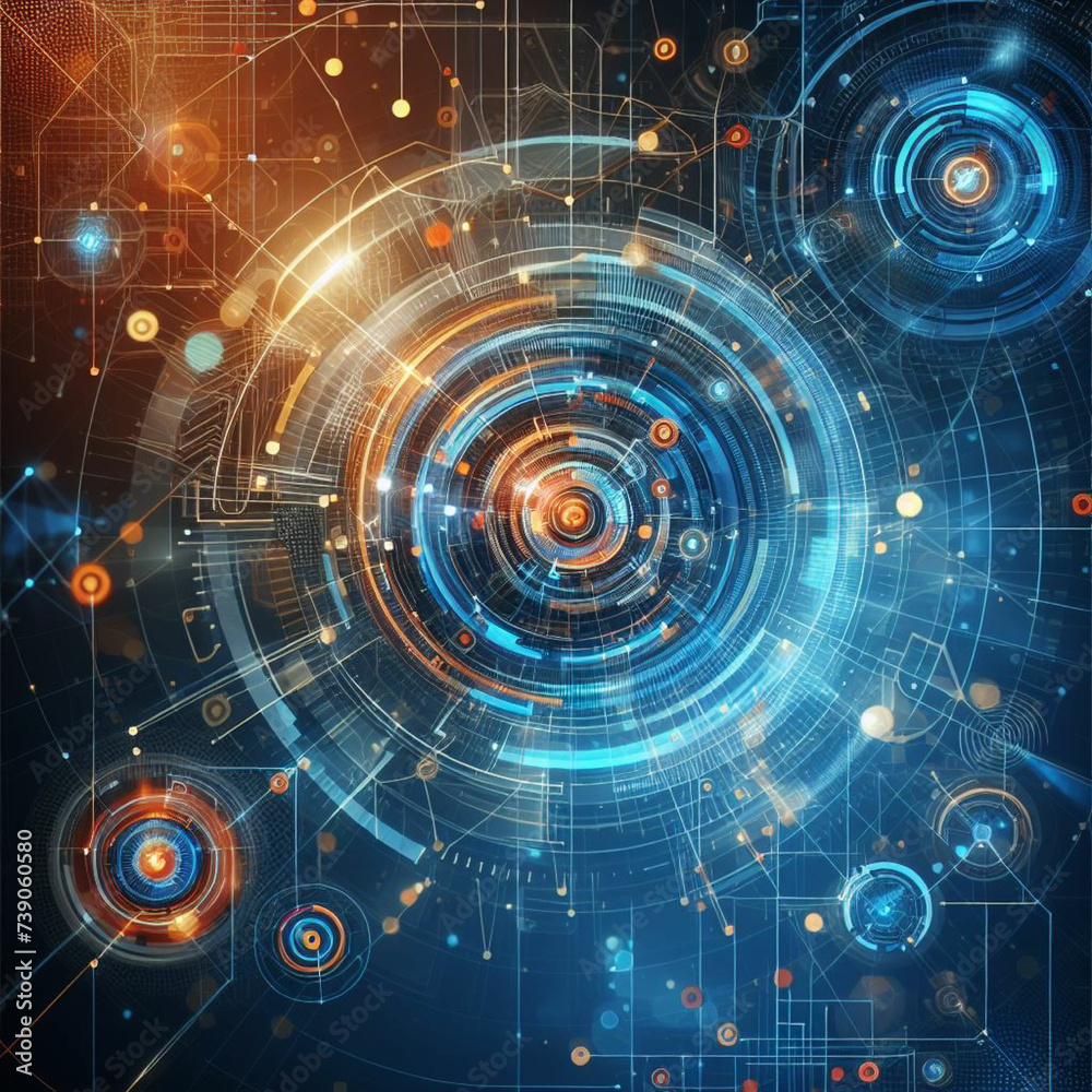 Obraz premium Blue orange abstract tech background
