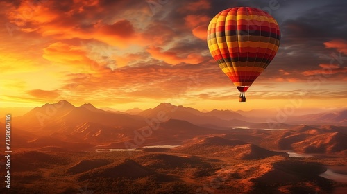 Air balloon gracefully floating in the sky at sunset. © kept