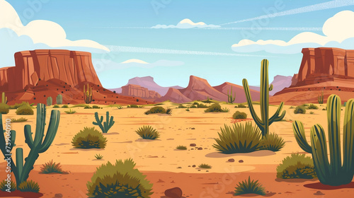 Desert vector, Old West, flat illustration of empty desert, Nevada, Arizona, Utah, New Mexico photo