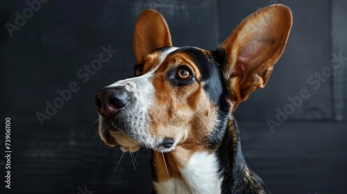 dog listening with big ear photo