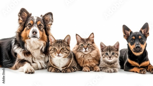 Group of dogs and cats in front of white background © chanidapa
