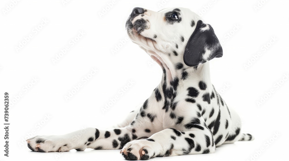 Side view of a Dalmatian puppy pawing up, isolated on white Side view of a Dalmatian puppy pawing up, isolated on white