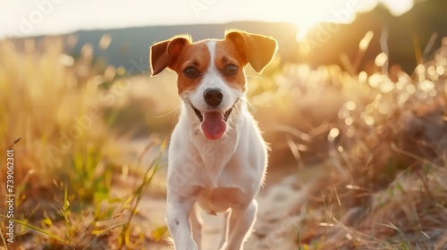 Purebred Jack Russel Terrier dog outdoors on a sunny summer day