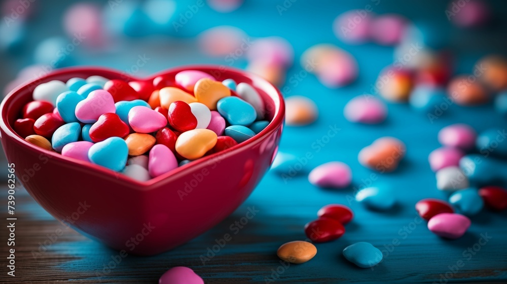 Colorful Valentine's candy hearts in a bowl.
