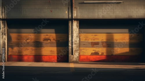 Closed garages captured in an urban setting.