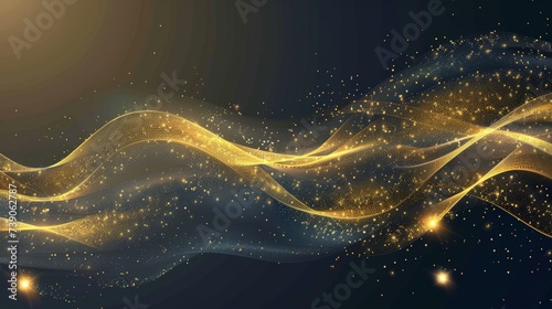 Vector Abstract shiny color gold wave design element with glitter effect on dark background