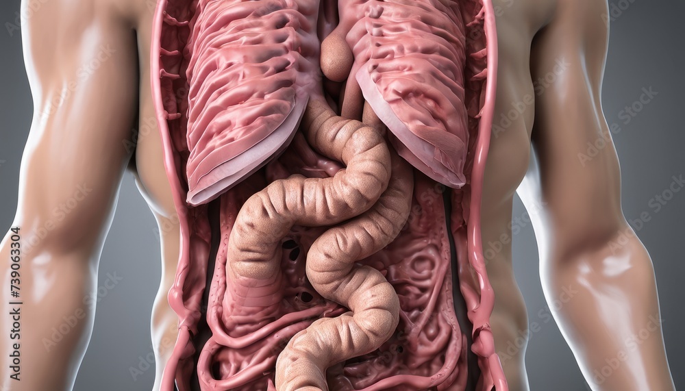  An anatomical illustration of the human digestive system - obrazy, fototapety, plakaty 