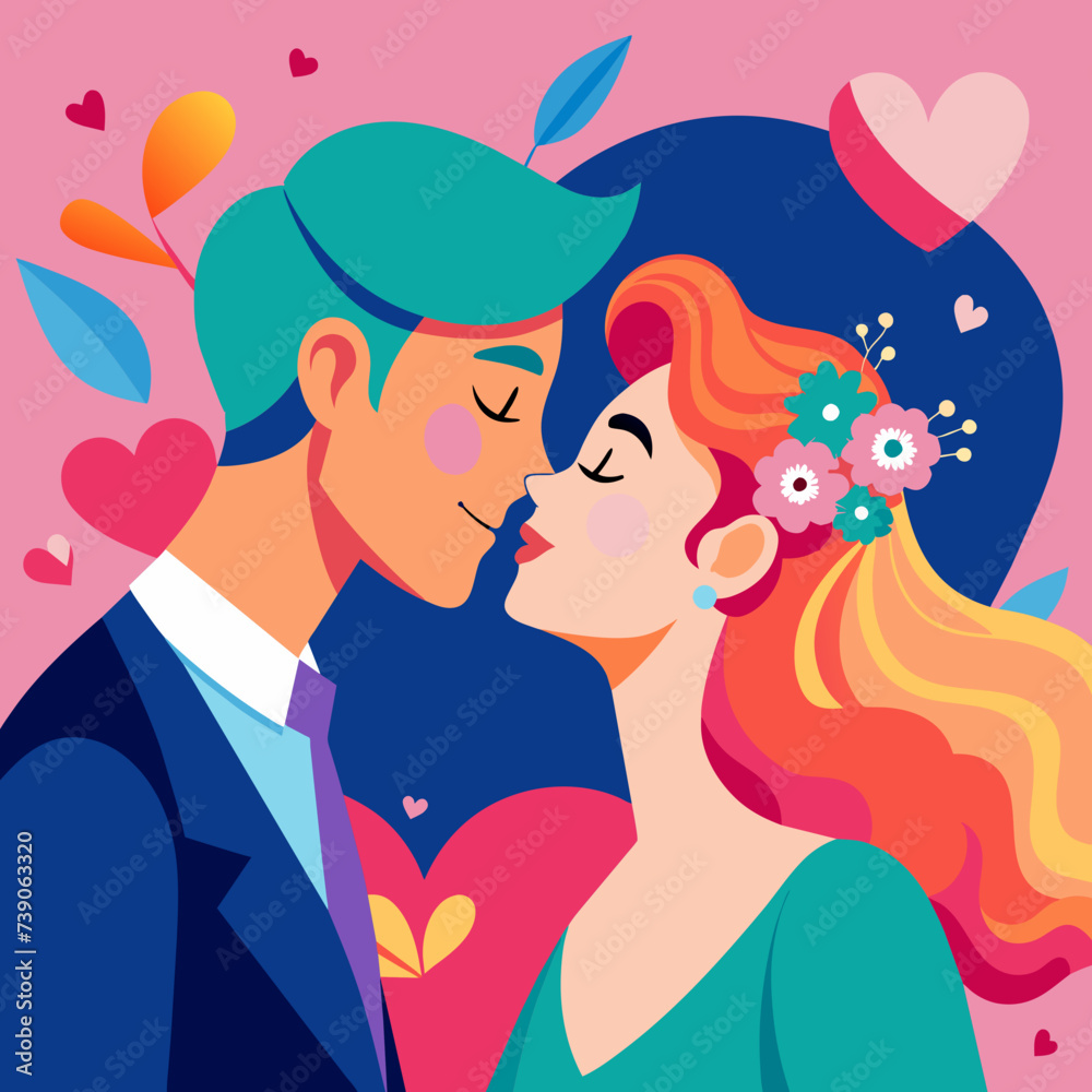 Love Kissing Couple Beautiful Illustration