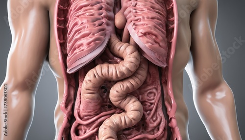  An anatomical illustration of the human digestive system #739063304