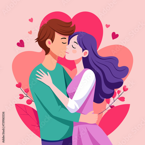 Love Kissing Couple Beautiful Illustration