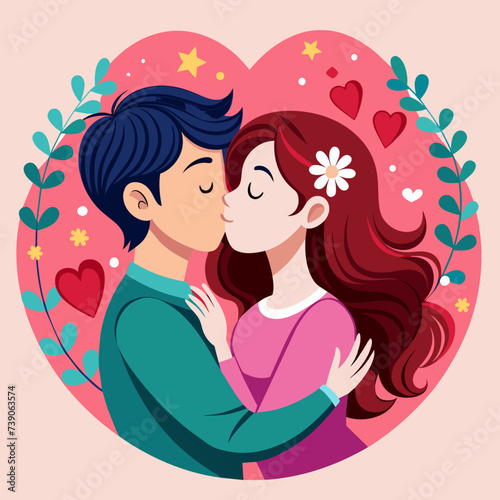 Love Kissing Couple Beautiful Illustration 