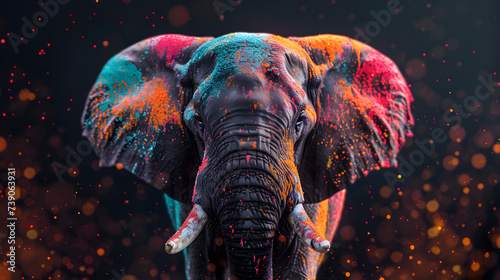 Elephant On Colorful Splashes, Diwali, Religious Animal, Jungle Animal, Diwali Concept, Generative Ai photo