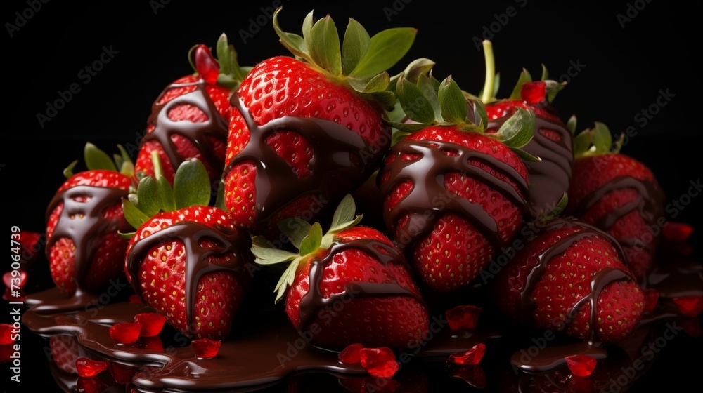 Fresh strawberries covered in chocolate.