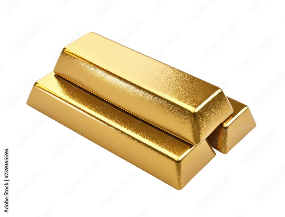 Three golden bars isolated on transparent background