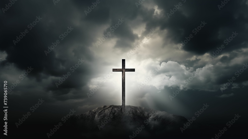 Image of a cross rising against the sky. Image of a cross rising against the sky.