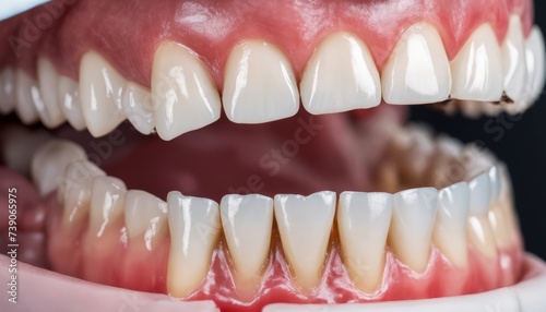  A close-up of a mouth with a full set of white teeth