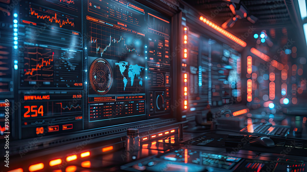 An intricate control panel in a high-tech environment displaying global data analytics, with glowing screens and detailed graphs for monitoring.
An intricate control panel in a high-tech environment displaying global data analytics, with glowing screens and detailed graphs for monitoring.