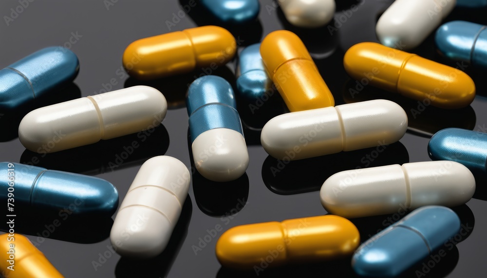 Various colored capsules on a dark surface Various colored capsules on a dark surface
