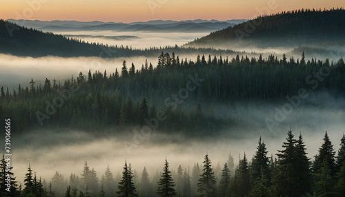A spruce landscape zoom in on the dew kissed needles, each glistening in the soft light, while distant peaks fade into a dreamy mist and let the viewer feel the crispness of the air and the quiet anti © mdaktaruzzaman