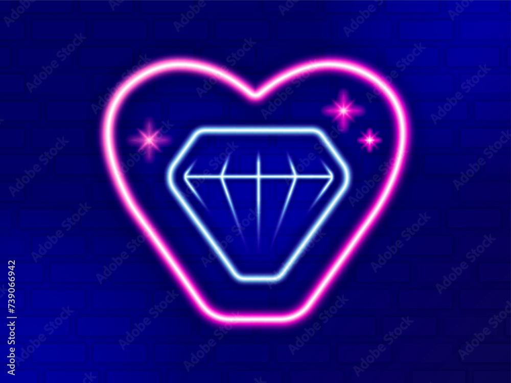 love light line neon with shining glitter diamond to propose at hotel, dinners restaurant or bar. Designed for poster, promotion, brochure, flyer. Vector illustration