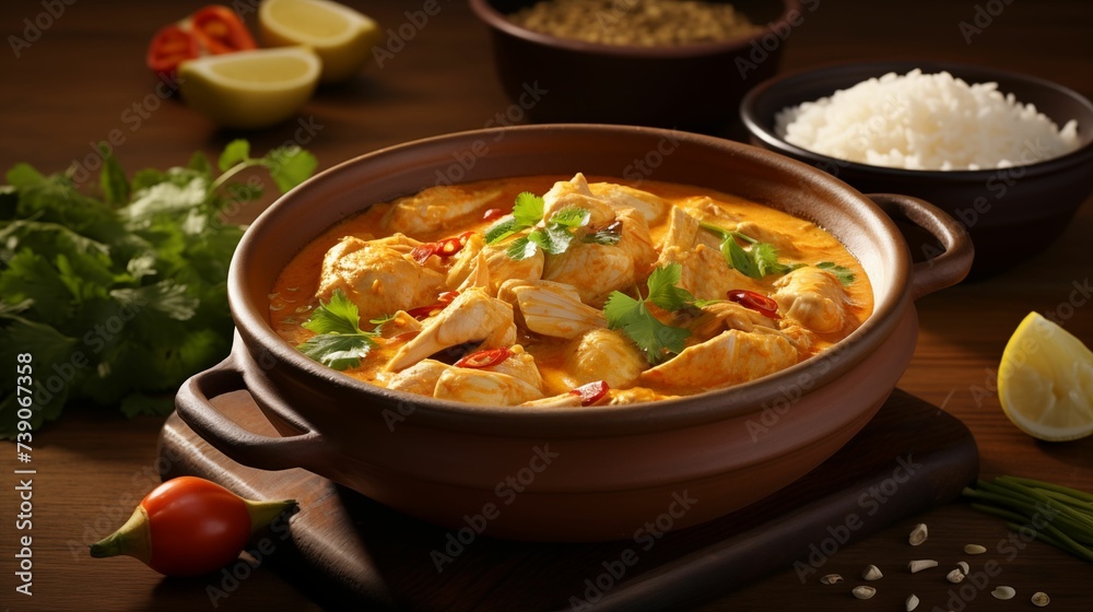 Image of a pot of aromatic chicken curry.