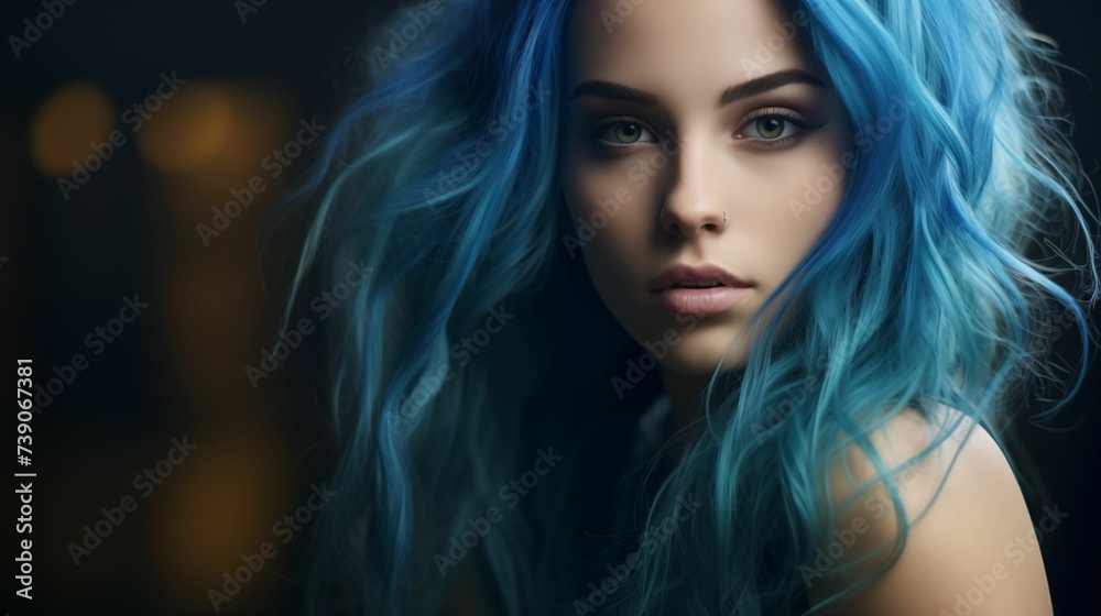 Image of a girl with vibrant blue hair.