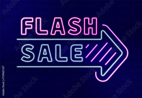 Neon light line illustration of FLASH SALE with next door direction for fashion, bar, cafe and store. Can be used for website, poster, flyerbrochure, ads, promo