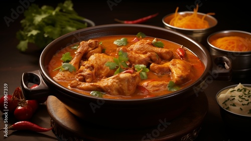 Image of a pot of aromatic chicken curry.