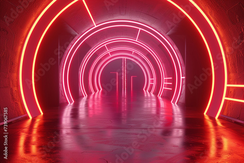 Digital futuristic showcase concept show scene abstract geometric fantasy neon line background technology