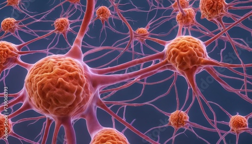  Neural network with synapses and dendrites, illustrating complex brain connectivity photo