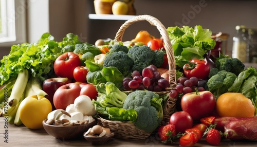  Fresh produce in a woven basket  ready for a healthy meal