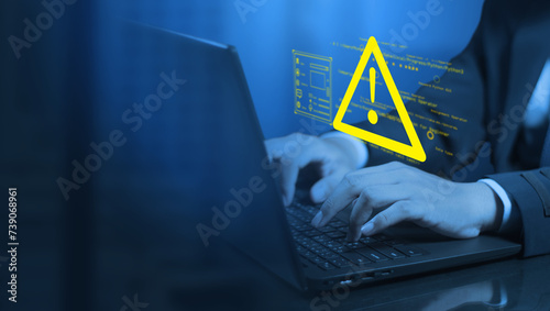 System hacked warnings alert Cyber attacks on a computer network, viruses, Spyware, Malware, or Malicious software. Cyber security and cybercrime concept. Compromised information Internet. photo