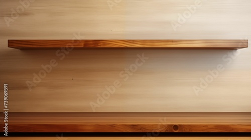 Image of an empty wooden shelf designed for product display.