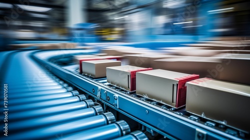 Image of boxes on conveyor rollers in motion.
