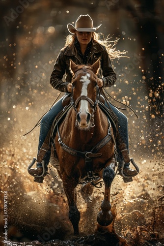 Professional Photography of a Horse and Rider Competing in a Thrilling Rodeo Event, Generative AI