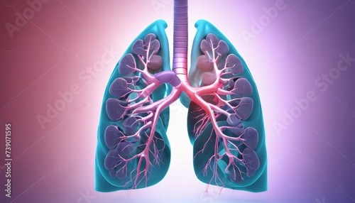  3D rendering of human lungs with detailed blood vessels and bronchioles photo