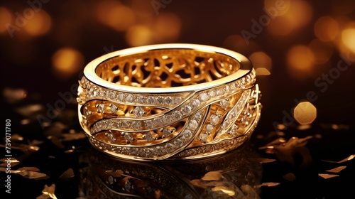 Image of gold ring on a blur background.