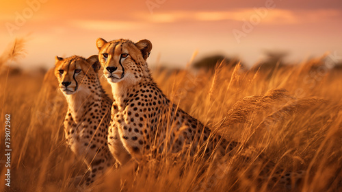 cheetahs in the savannah grass field