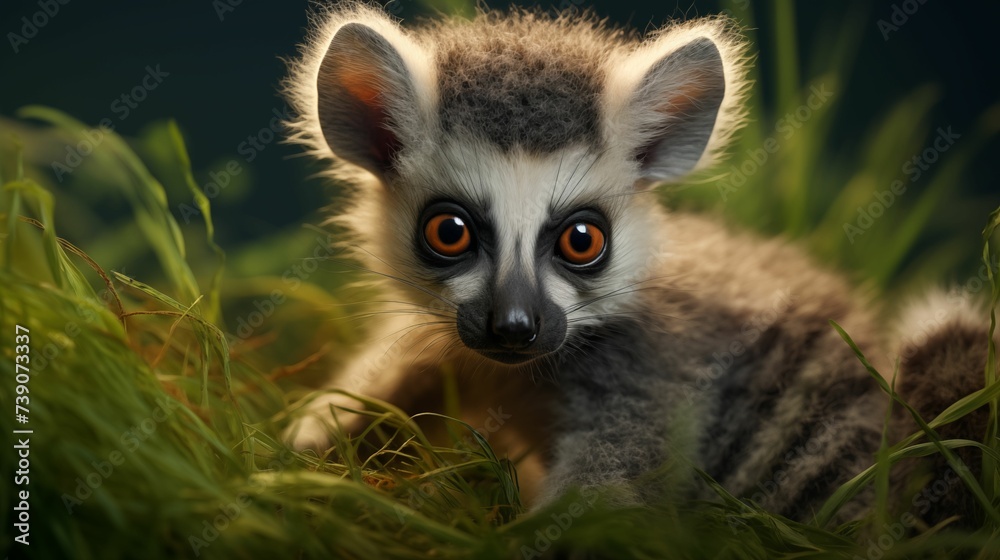 Image of lemur on lush green grass. Image of lemur on lush green grass.