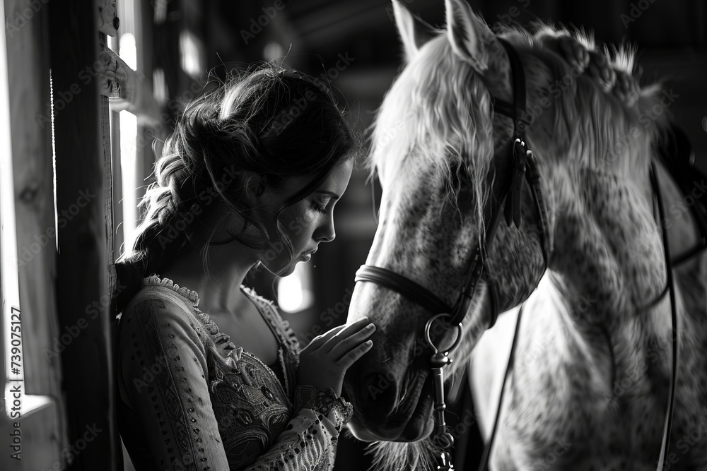 Professional Photography of a Horse and Rider Bonding During a Quiet Moment Together, Generative AI