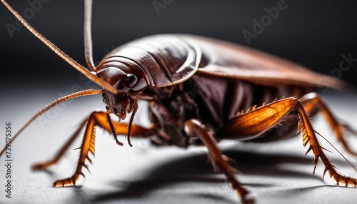  A close-up of a cockroach, showcasing its detailed features