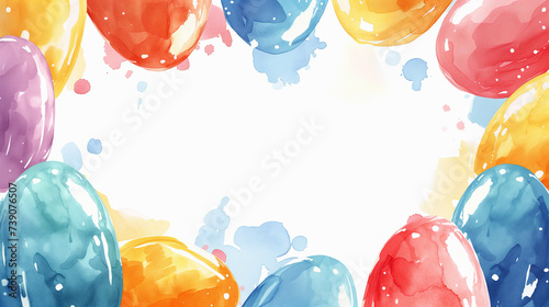 Simple watercolor colored Easter eggs frame with white copy space in the center. Happy Easter mockup