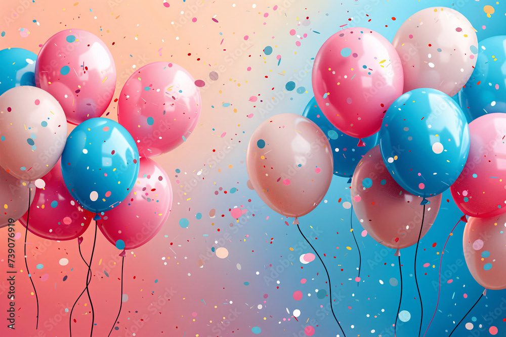 birthday party balloons, colourful balloons background and birthday cake with candles birthday party balloons, colourful balloons background and birthday cake with candles