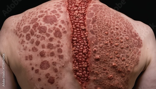  Close-up of skin with red and pink spots, possibly a rash or skin condition photo