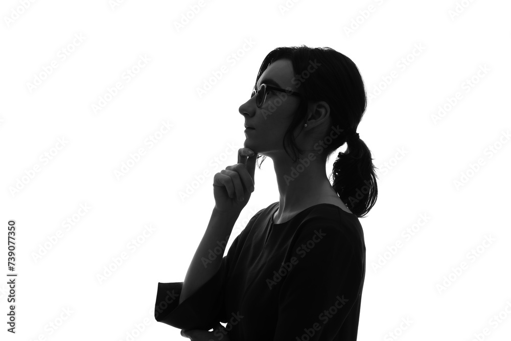 Profile silhouette of a thinking white woman.