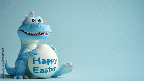 A cute little dragon with an egg shell during the Easter eve, background for marketing and promotion, space for text copy space photo