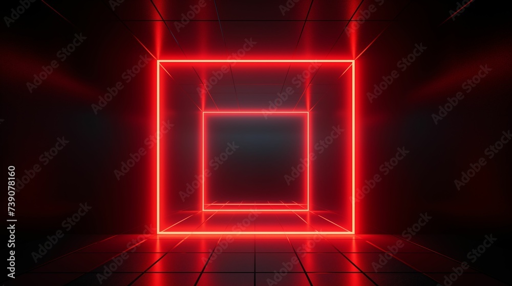 Neon red square frame on dark background. Neon red square frame on dark background.
