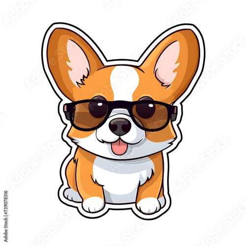 Cute cartoon corgi wearing sunglasses sticker illustration